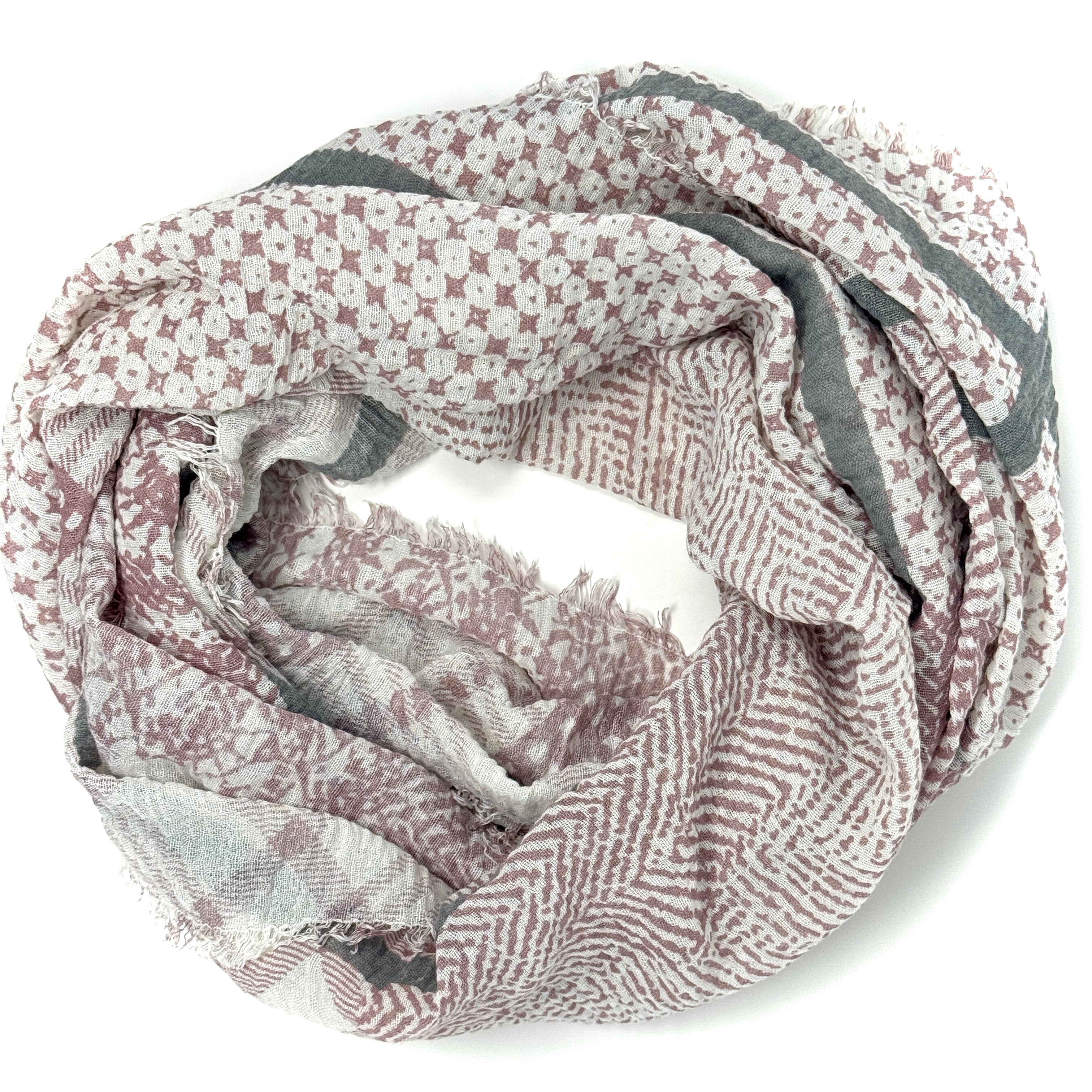 Runder Loop Schal in Rosa und Weiß mit orientalischem Muster, weiches Baumwollmaterial, ideal für Damen und Herren